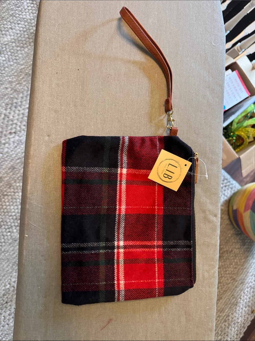 Red Plaid Wristlet Clutch